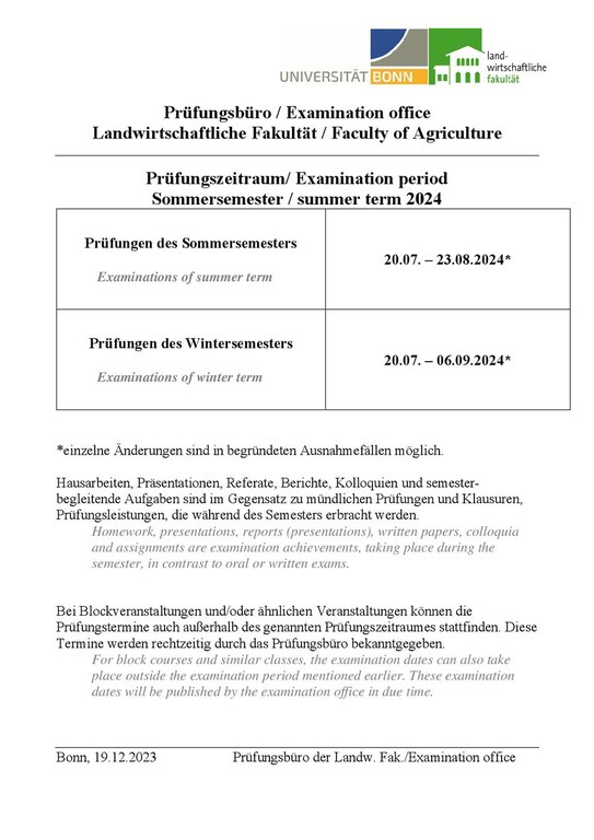 Prüfungszeitraum Sommersemester